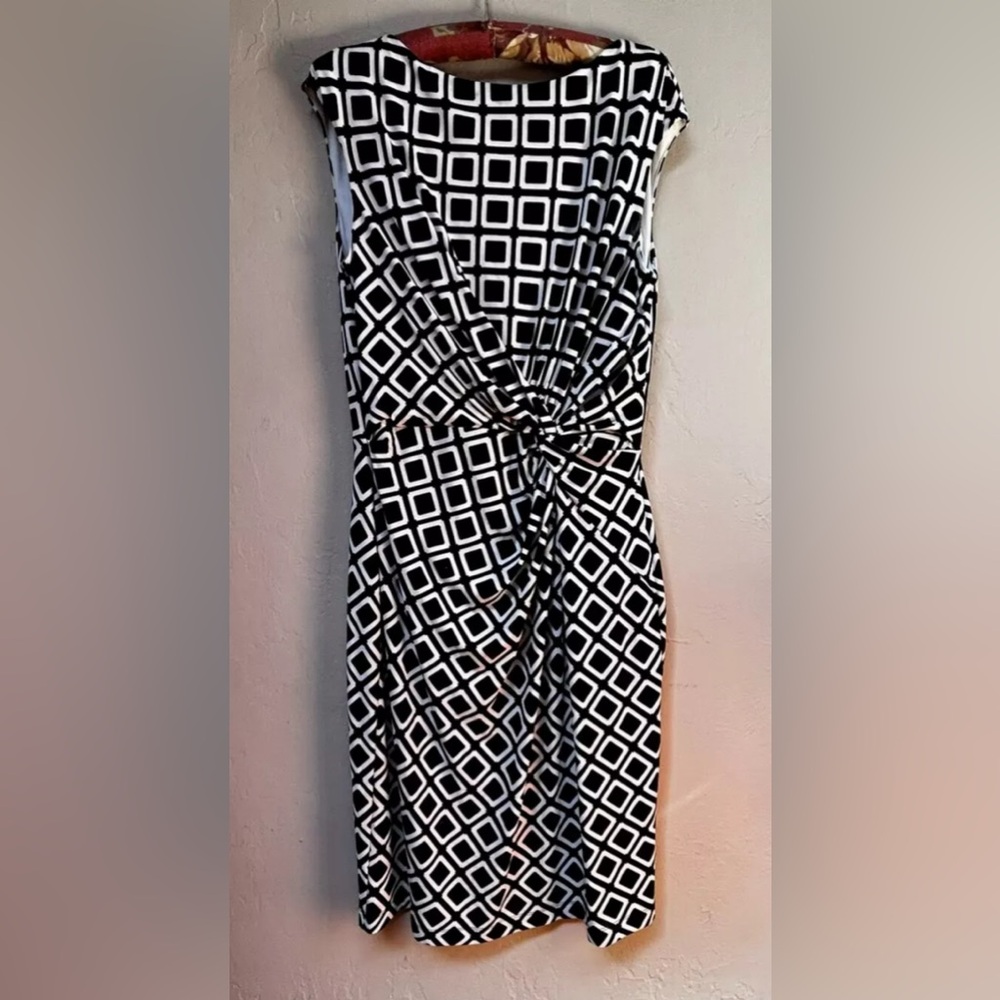 Lauren by Ralph Lauren Women's Black /White Side Knotted A-Line Dress